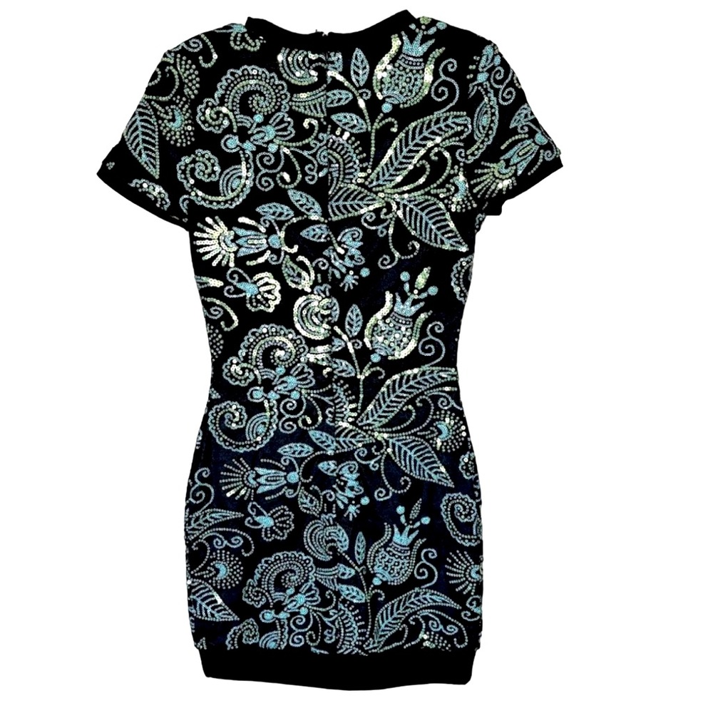 Dress the Population Cosmopolitan Malorie Turquoise Black Sequin Dress Sz XS
